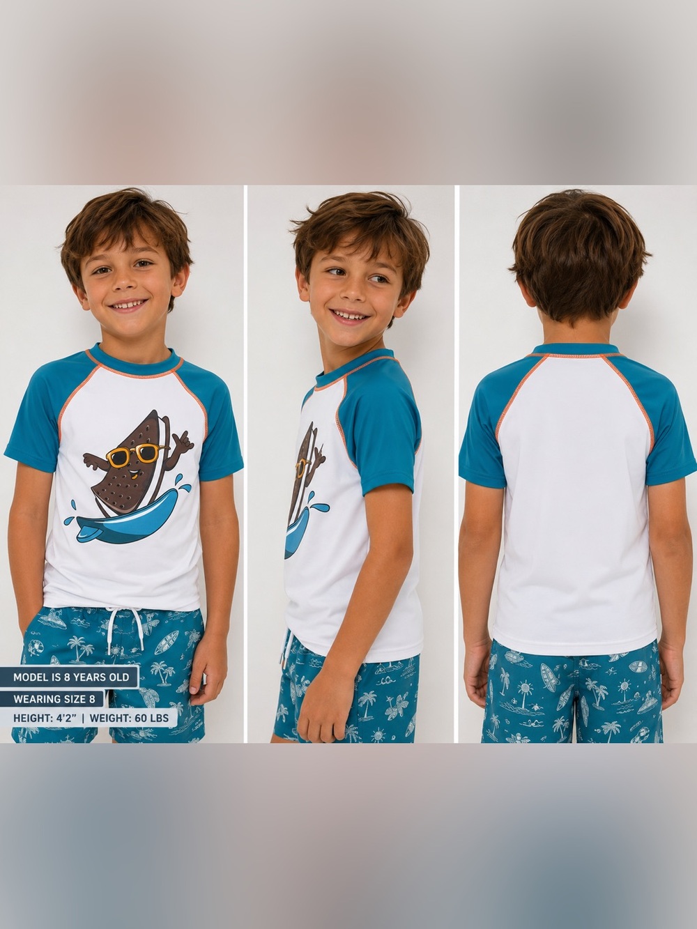 Appaman Boys Rash Guard Swim Shirt Size 8 Teal White UPF 50+ NWT Surf Ice Cream